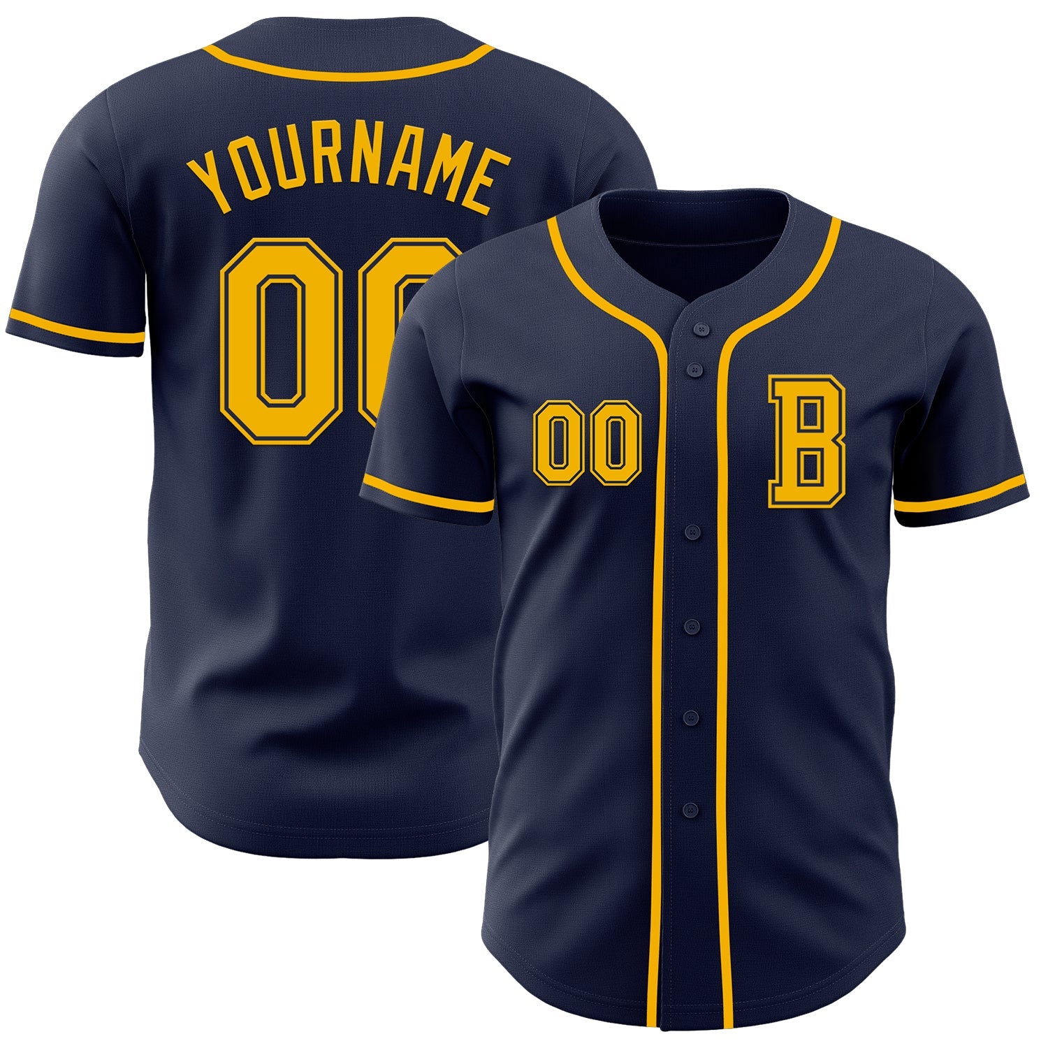 Custom Navy Gold Authentic Baseball Jersey - Main View