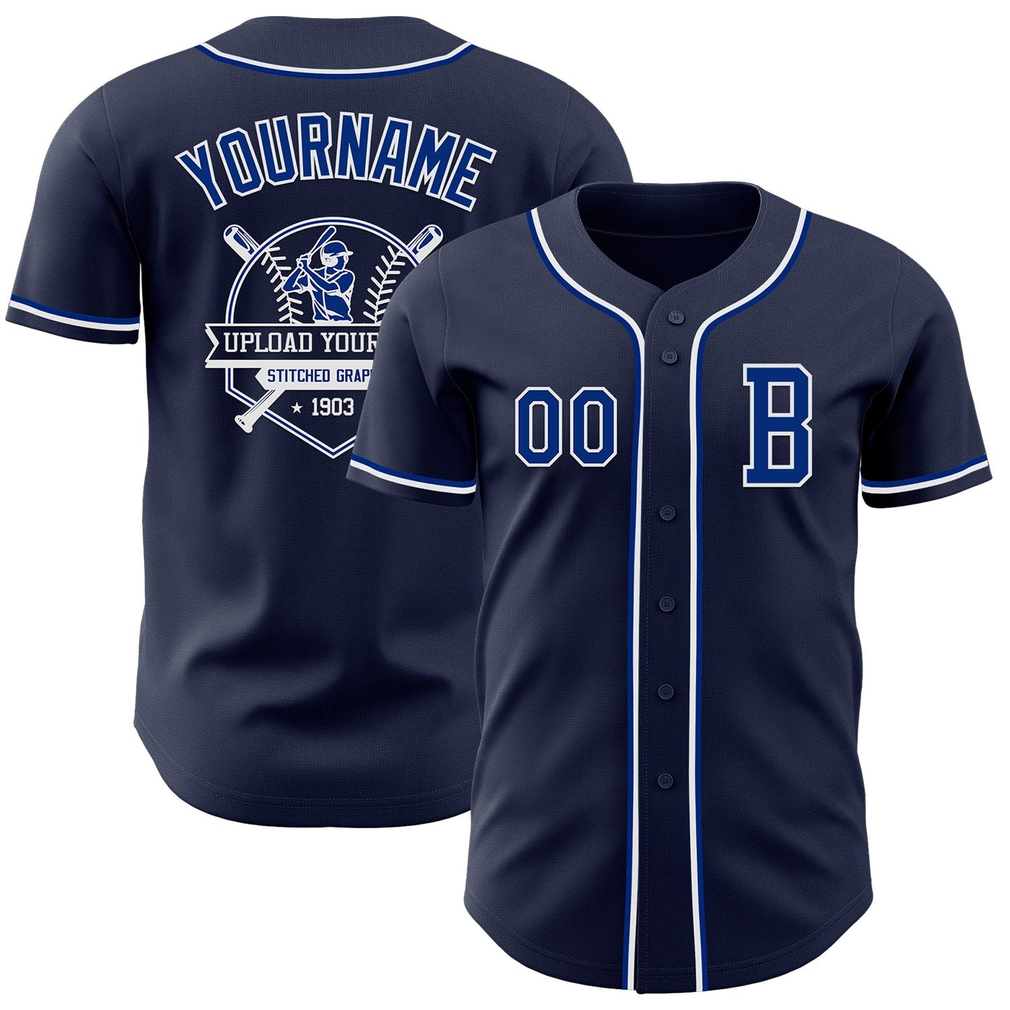 Custom Navy Royal-White Authentic Baseball Jersey view 5
