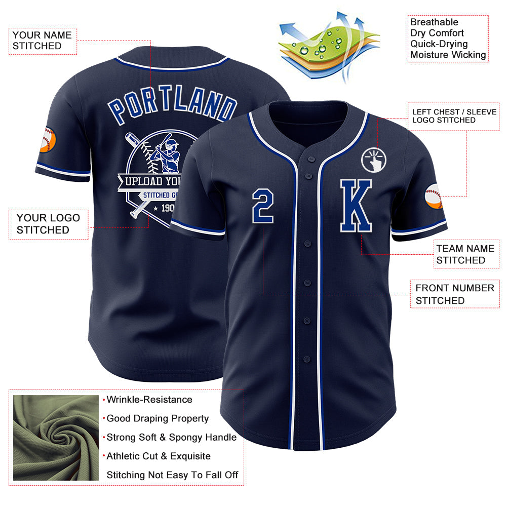 Custom Navy Royal-White Authentic Baseball Jersey view 6
