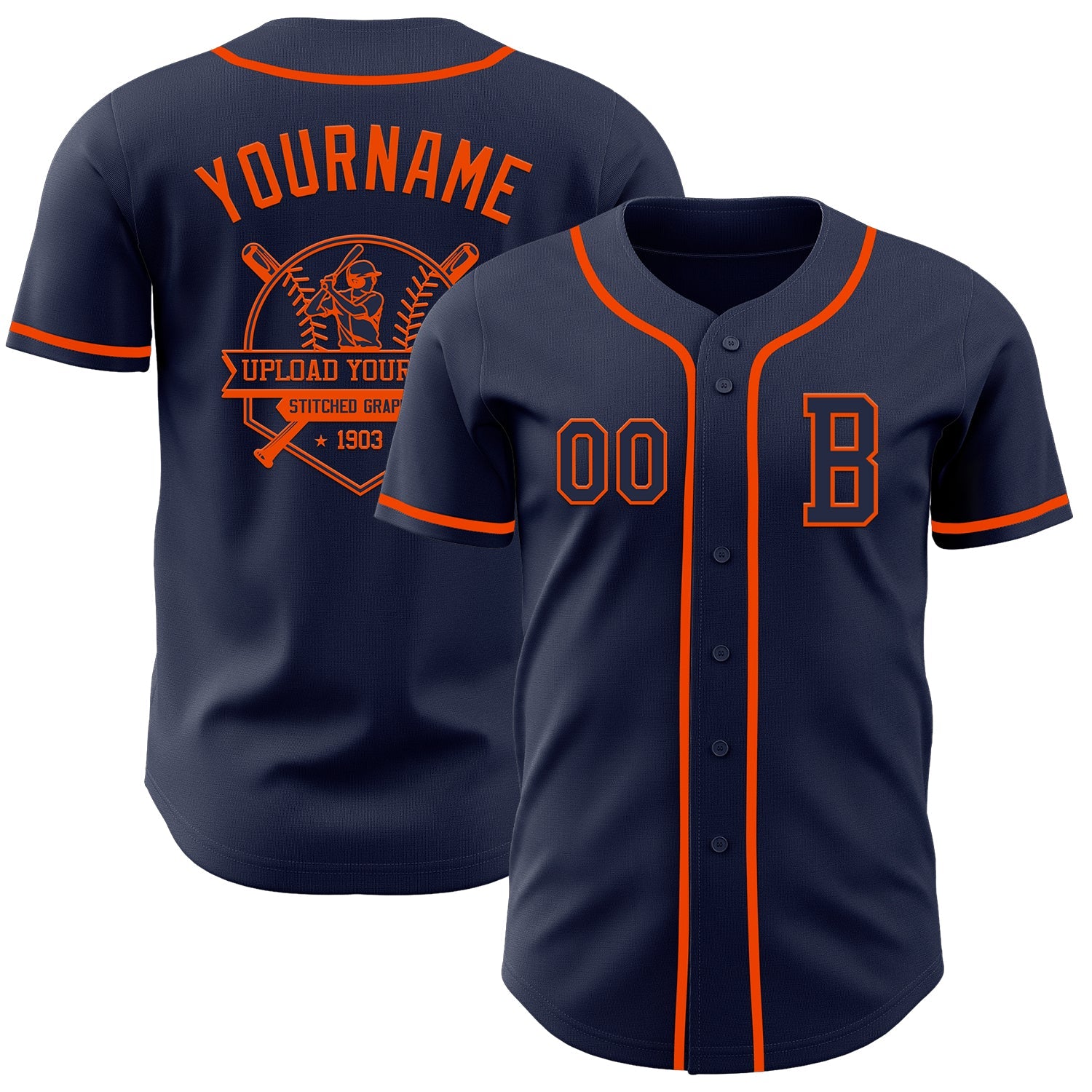 Custom Navy Orange Authentic Baseball Jersey view 5