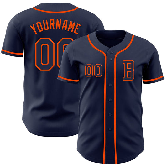 Custom Navy Orange Authentic Baseball Jersey - Main View