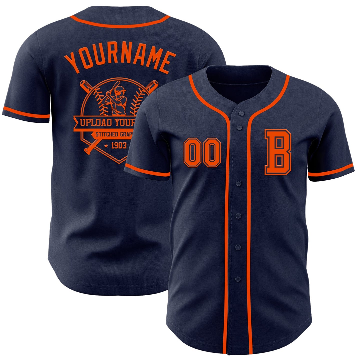 Custom Navy Orange Authentic Baseball Jersey view 5