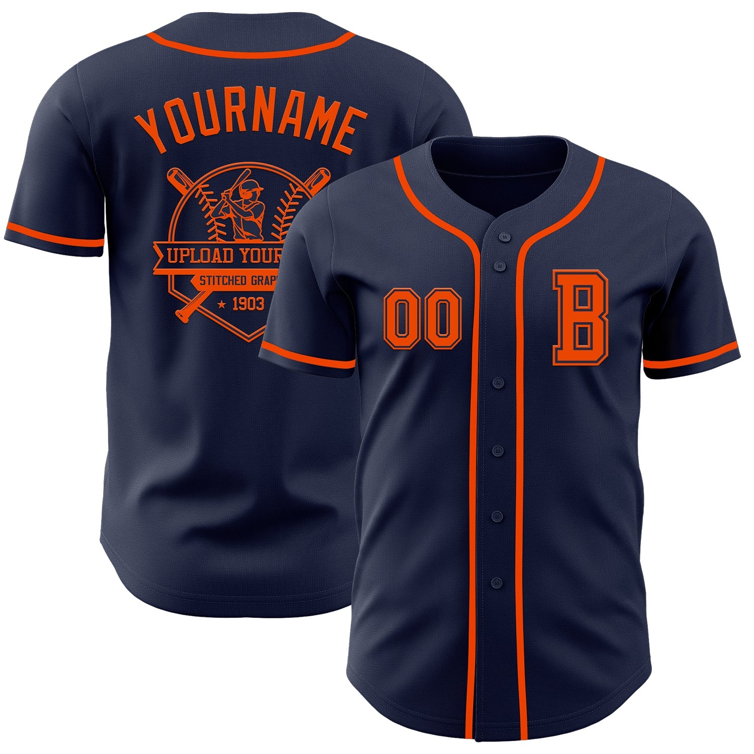 Custom Navy Orange Authentic Baseball Jersey view 5