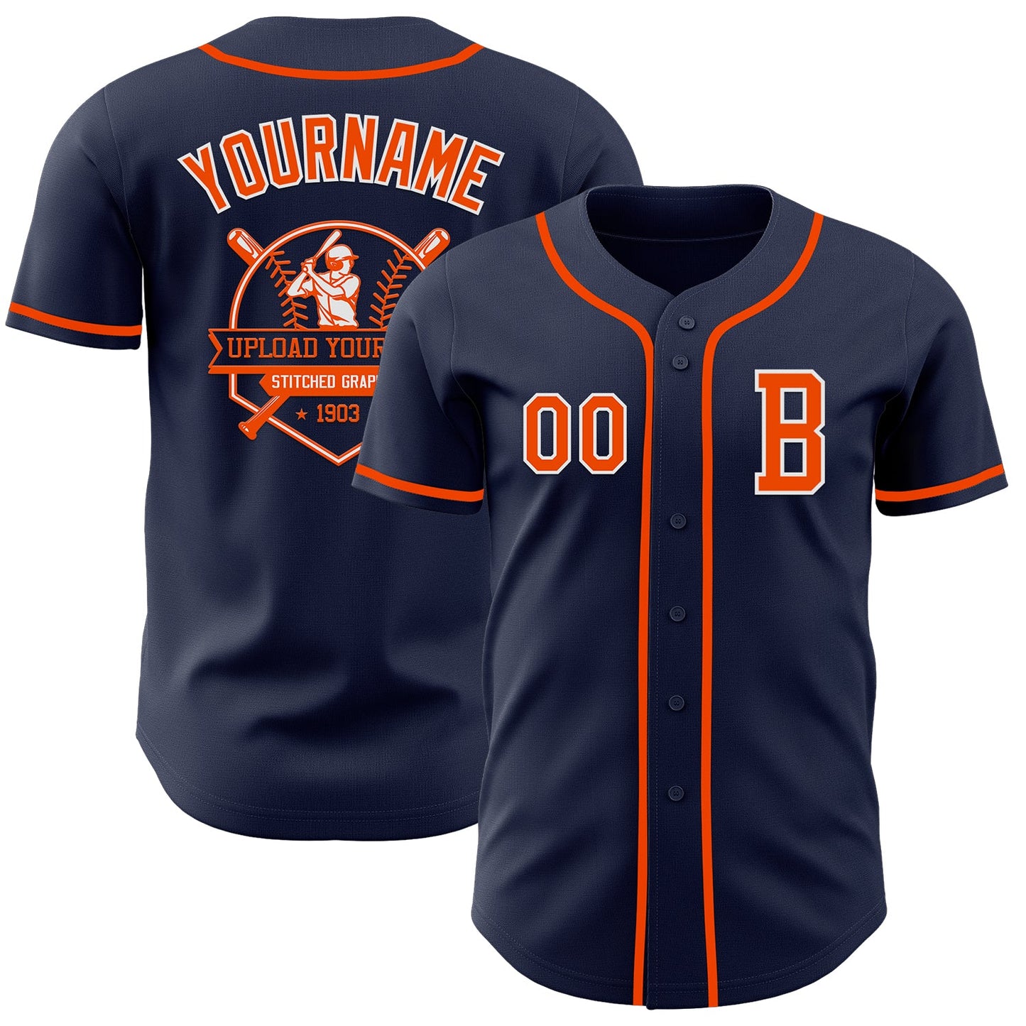 Custom Navy Orange-White Authentic Baseball Jersey view 5