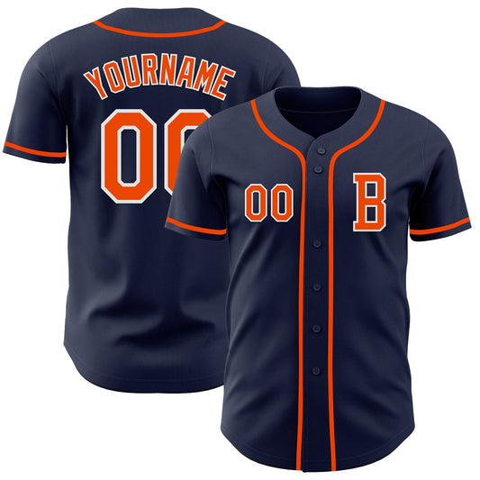 Custom Navy Orange-White Authentic Baseball Jersey - Main View