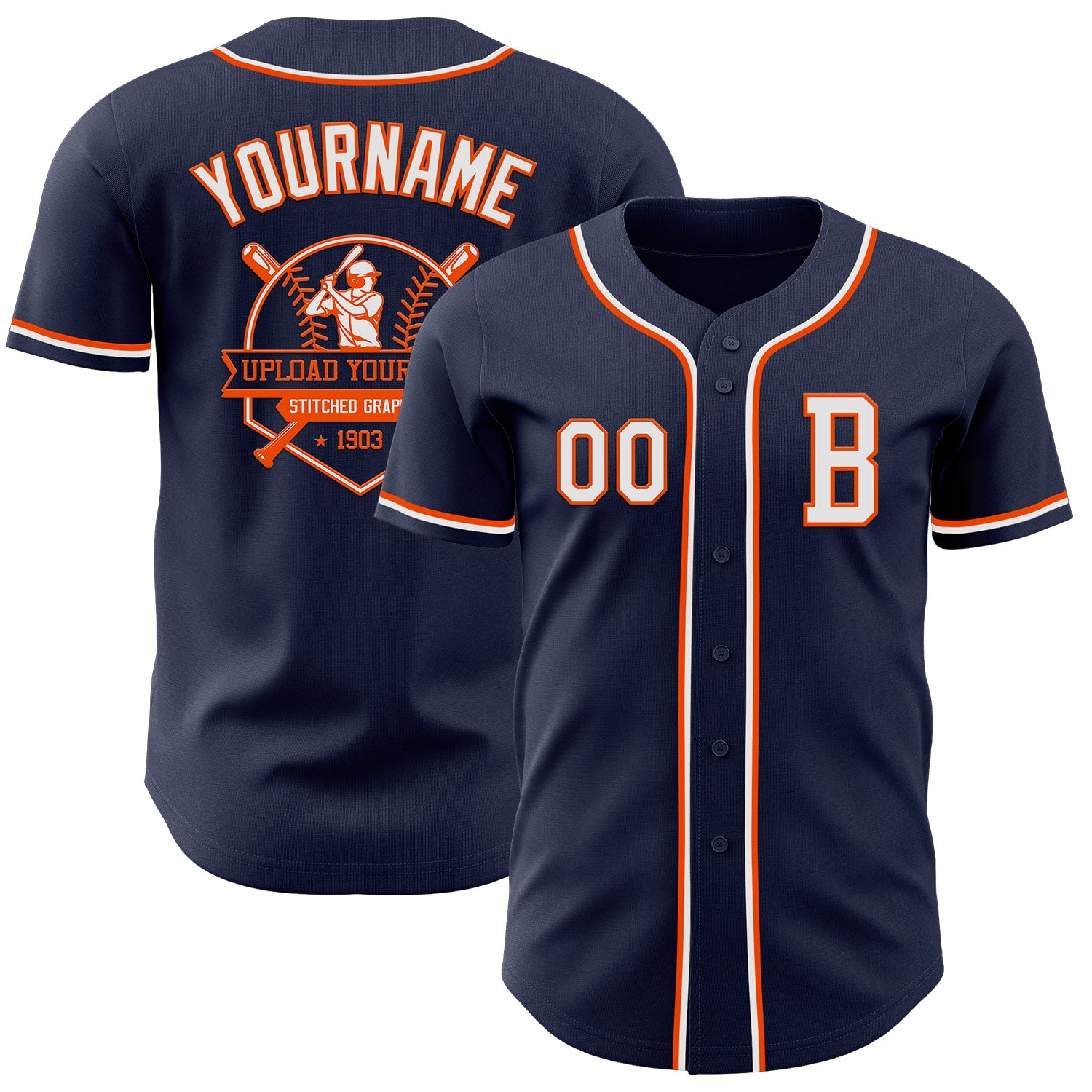 Custom Navy White-Orange Authentic Baseball Jersey view 5