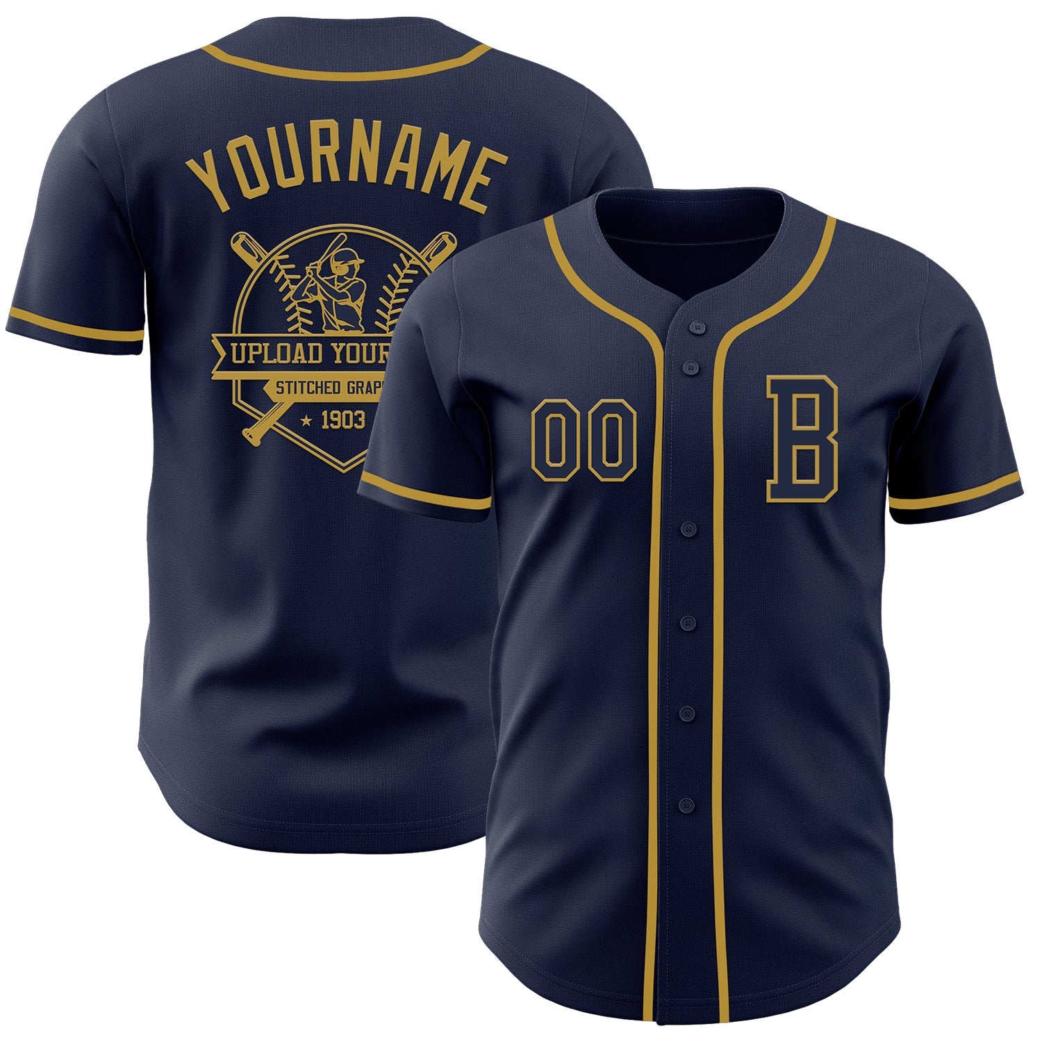 Custom Navy Old Gold Authentic Baseball Jersey view 5