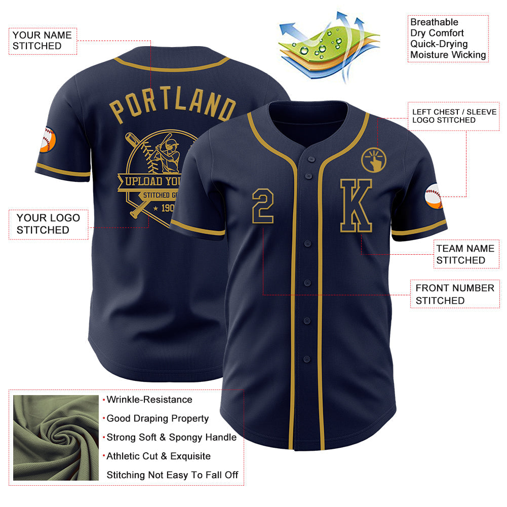 Custom Navy Old Gold Authentic Baseball Jersey view 6