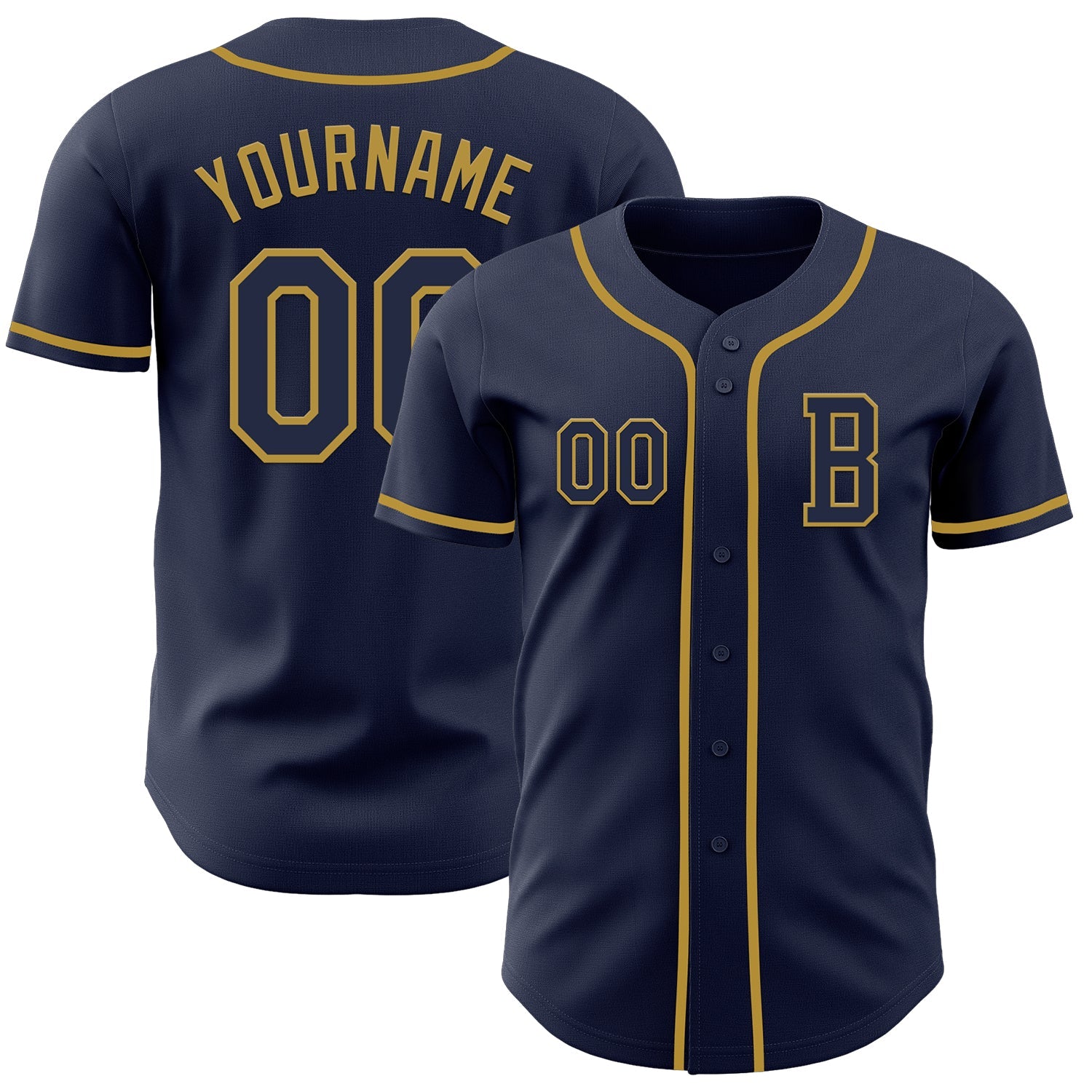 Custom Navy Old Gold Authentic Baseball Jersey - Main View