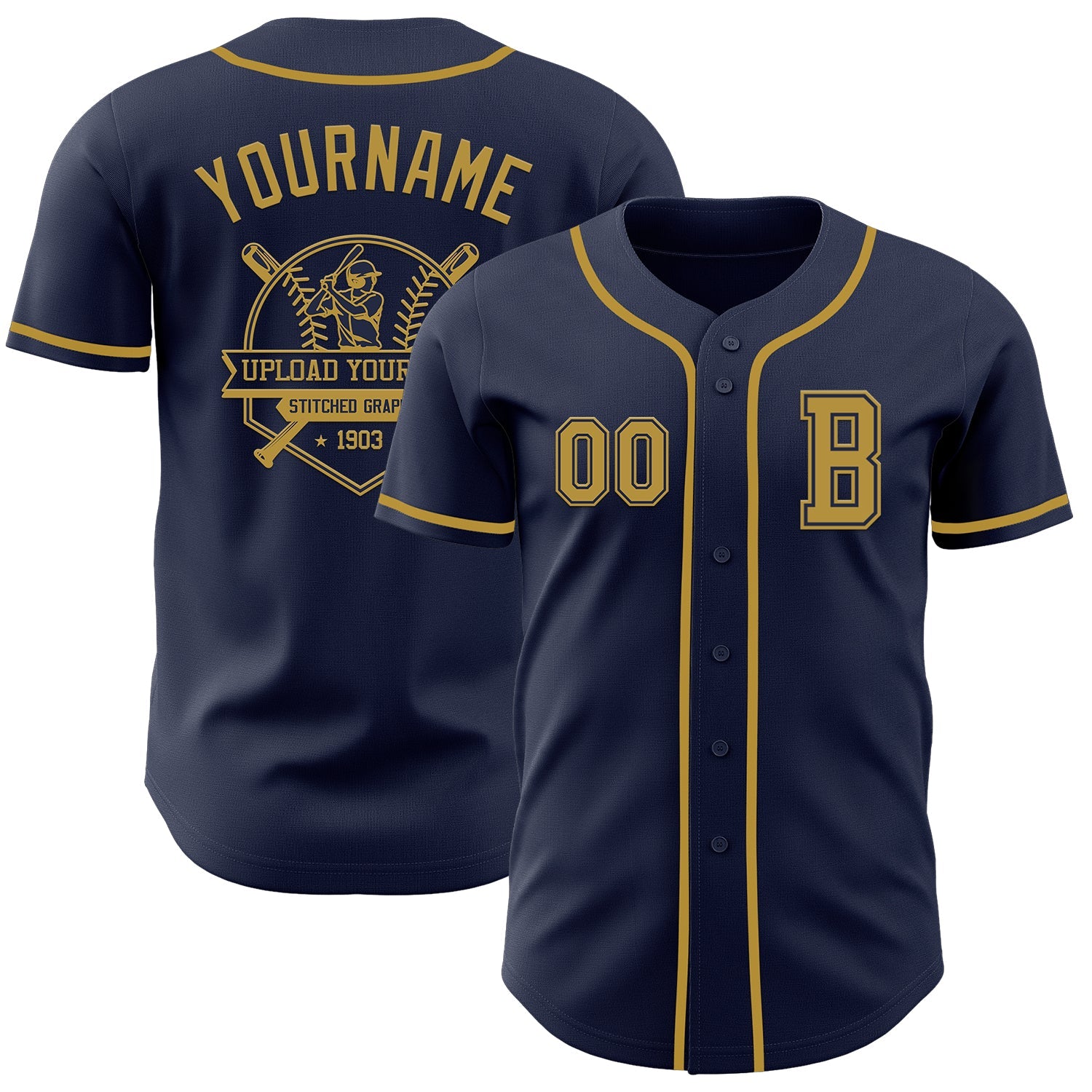 Custom Navy Old Gold Authentic Baseball Jersey view 5