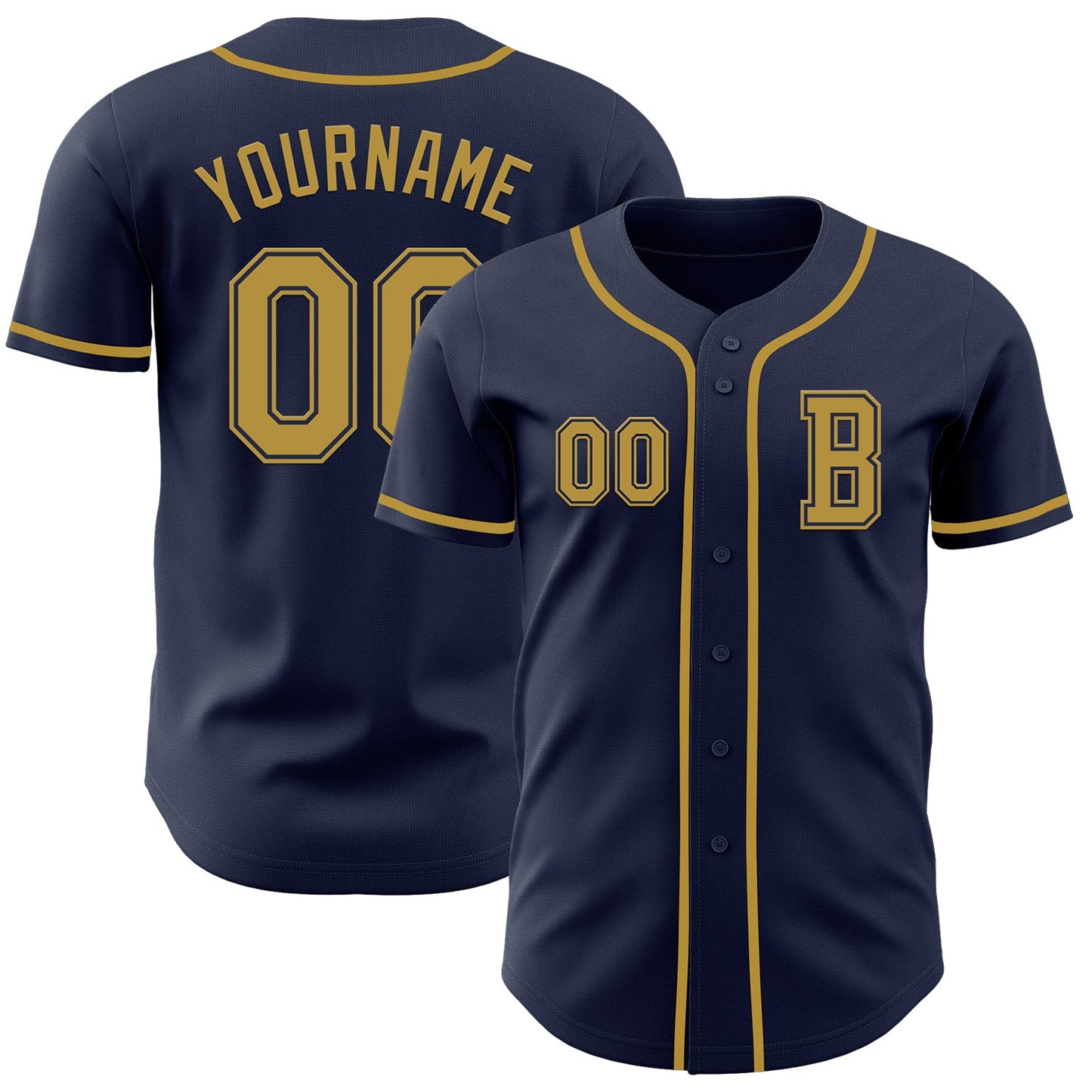 Custom Navy Old Gold Authentic Baseball Jersey - Main View