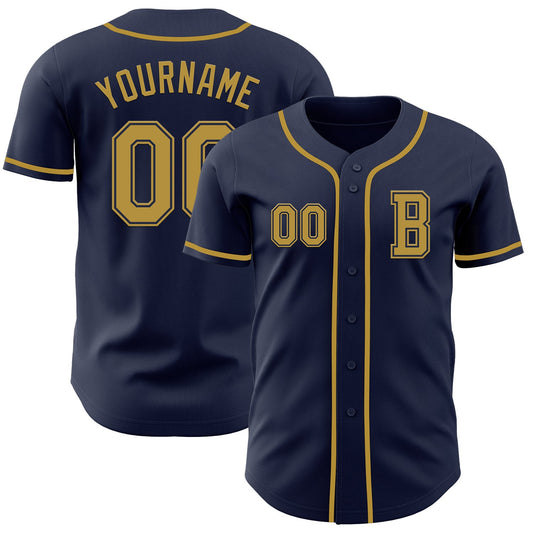 Custom Navy Old Gold Authentic Baseball Jersey - Main View