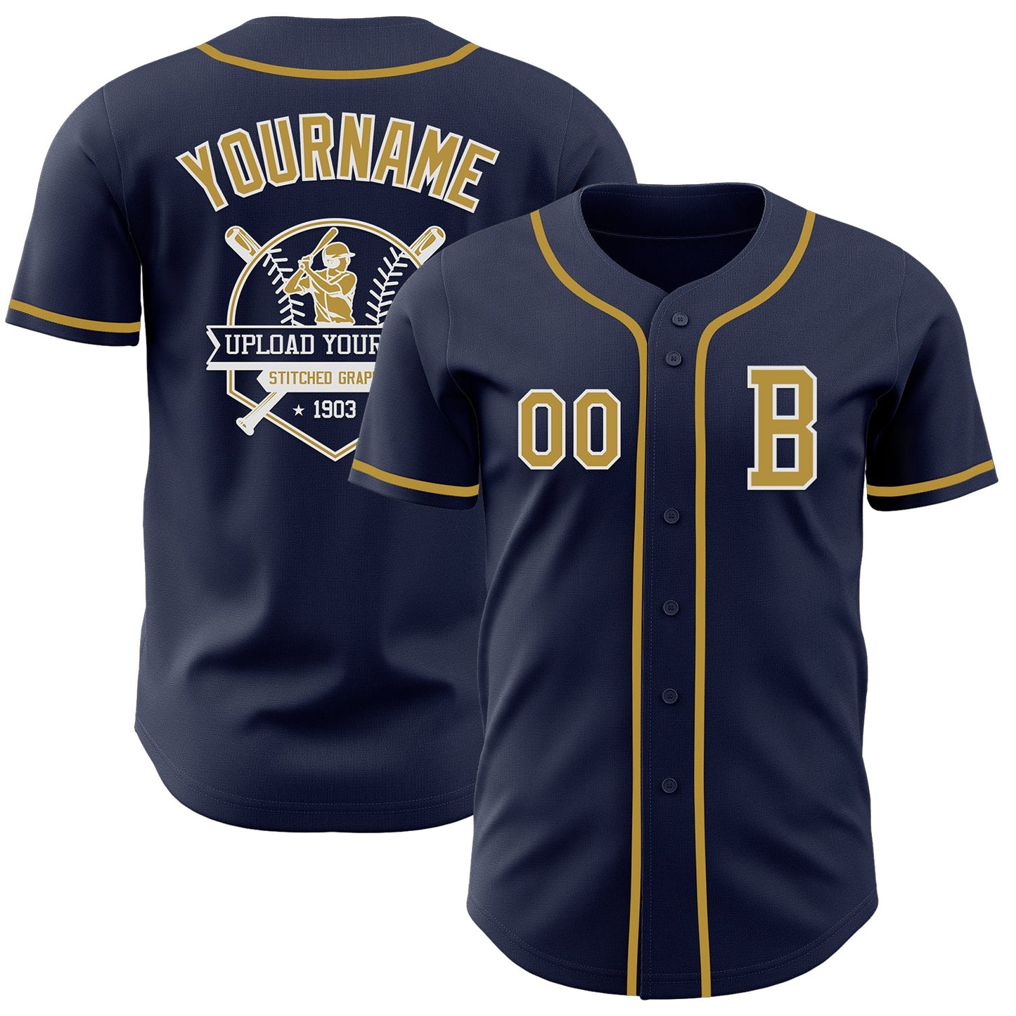 Custom Navy Old Gold-White Authentic Baseball Jersey view 5