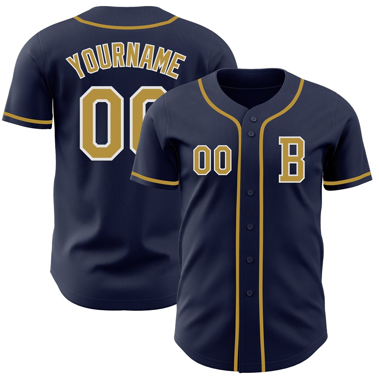 Custom Navy Old Gold-White Authentic Baseball Jersey - Main View