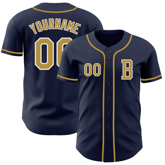 Custom Navy Old Gold-White Authentic Baseball Jersey - Main View