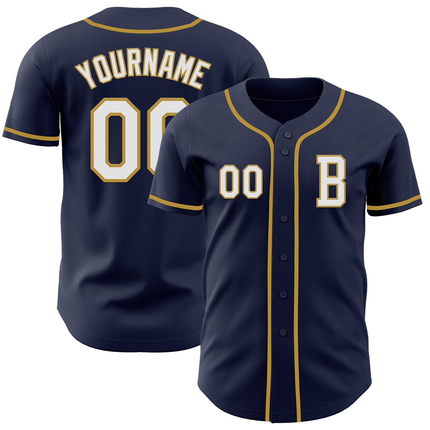 Custom Navy White-Old Gold Authentic Baseball Jersey - Main View