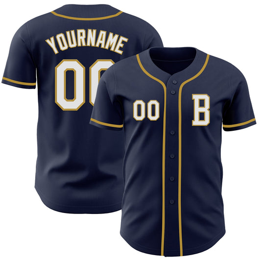 Custom Navy White-Old Gold Authentic Baseball Jersey - Main View