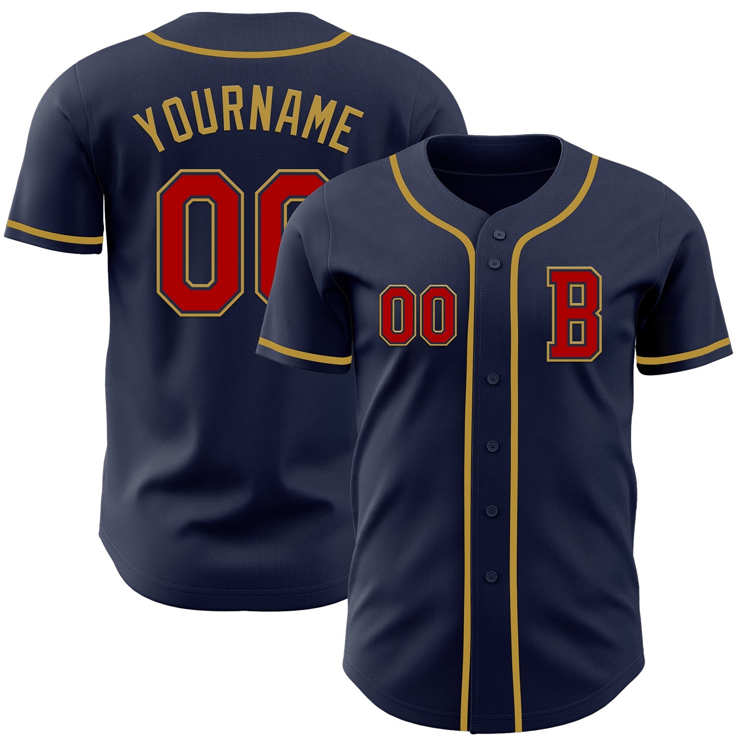 Custom Navy Red-Old Gold Authentic Baseball Jersey - Main View