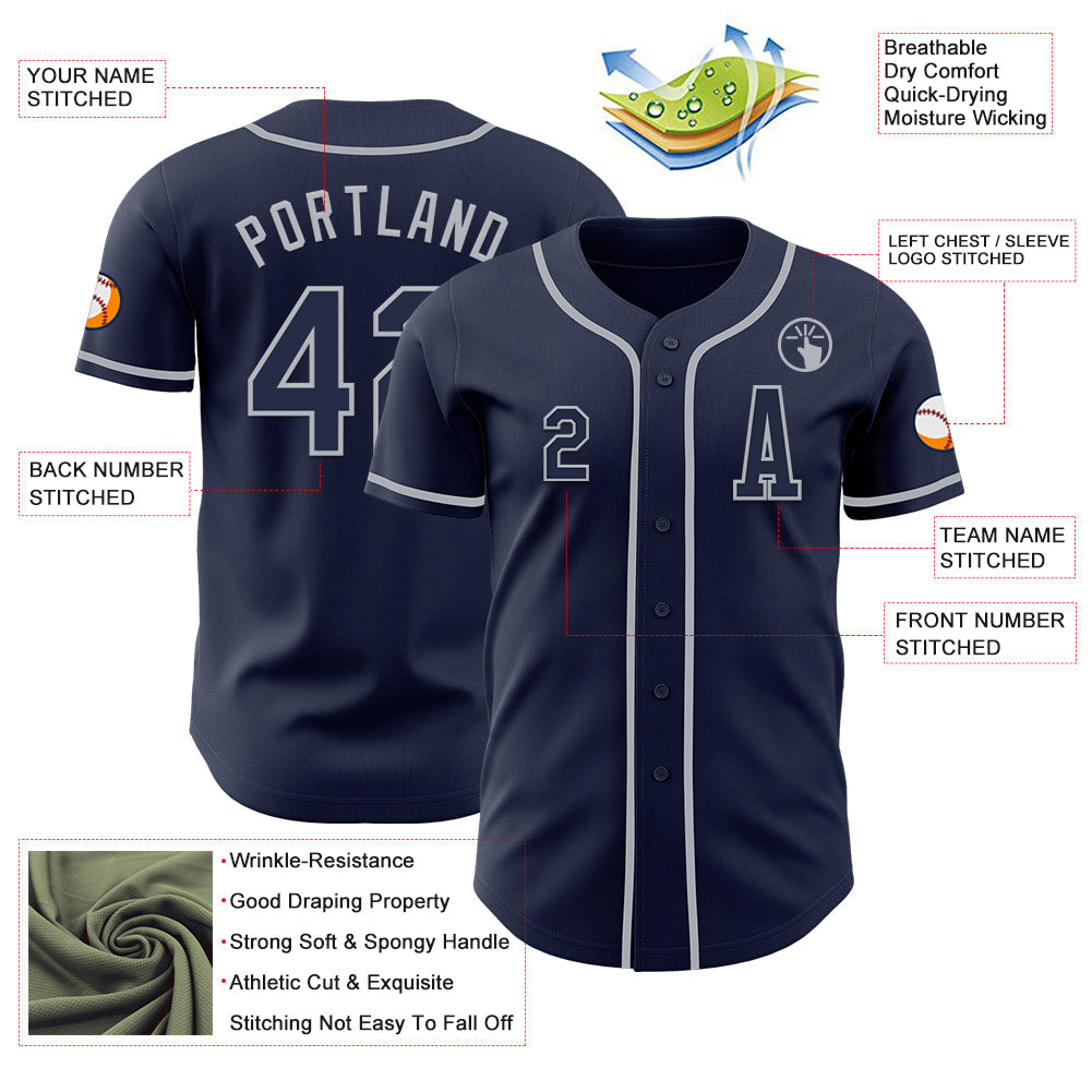 Custom Navy Gray Authentic Baseball Jersey view 2