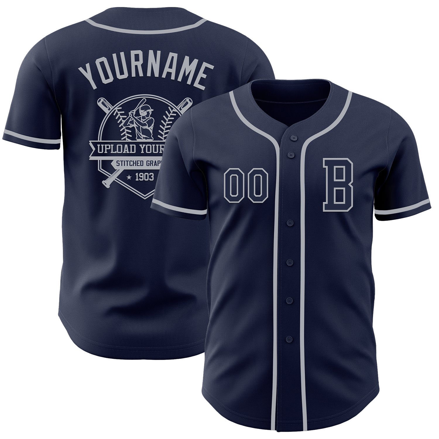 Custom Navy Gray Authentic Baseball Jersey view 5