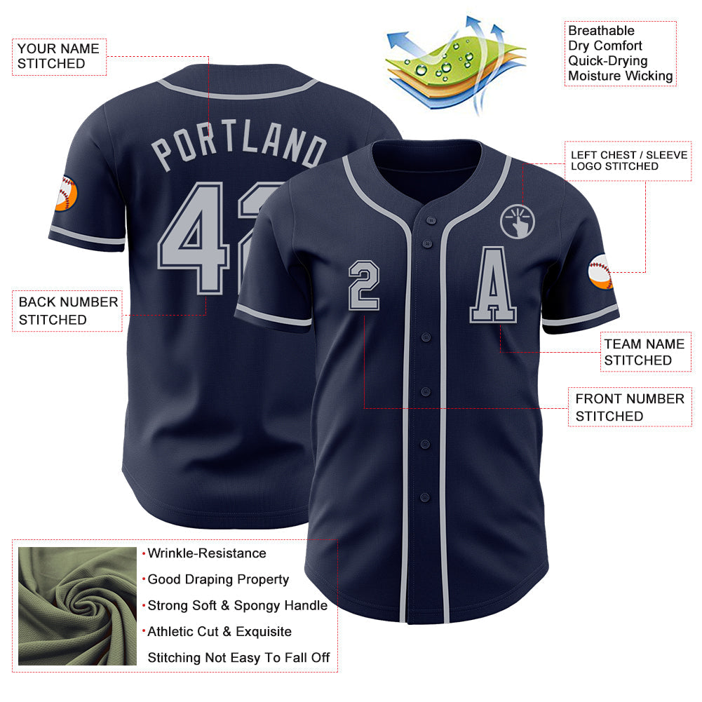 Custom Navy Gray Authentic Baseball Jersey view 2