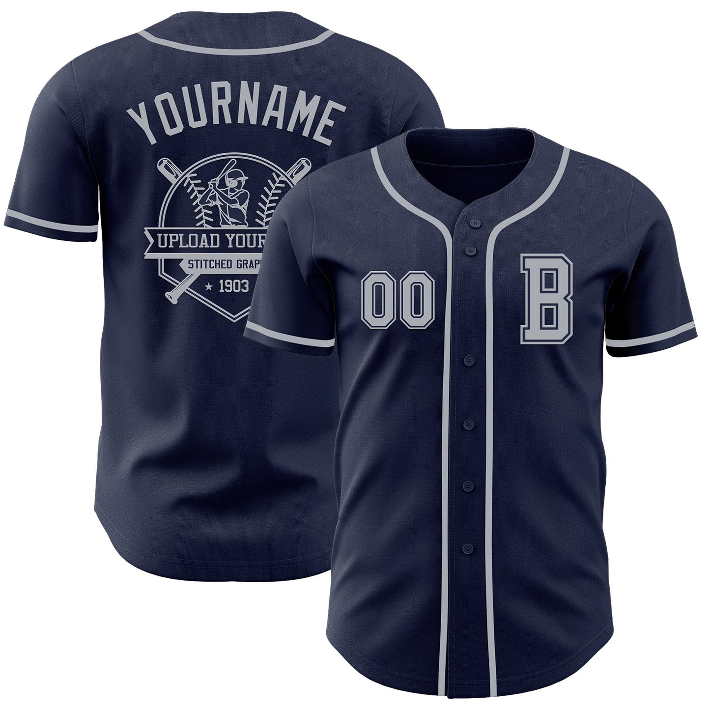 Custom Navy Gray Authentic Baseball Jersey view 5