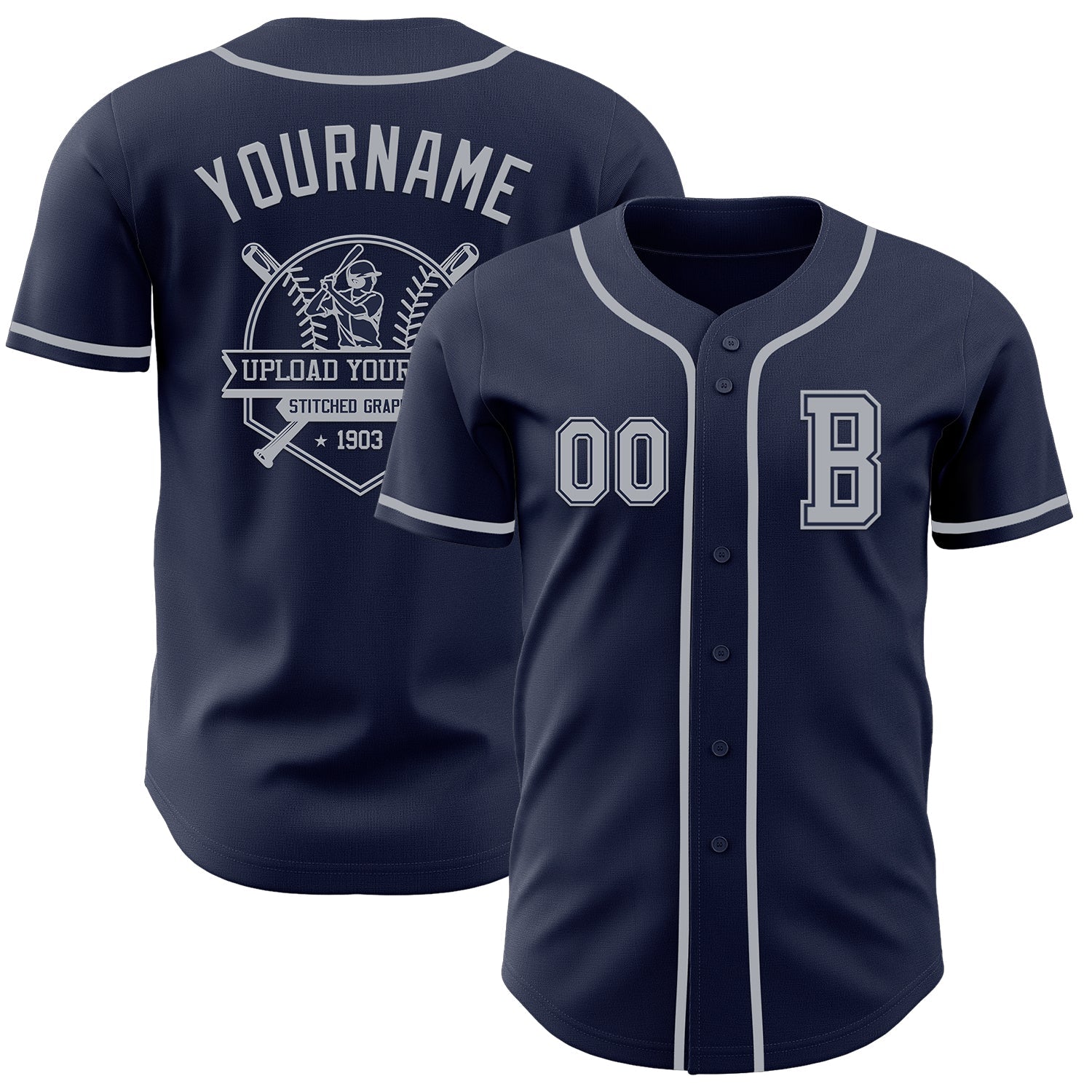 Custom Navy Gray Authentic Baseball Jersey view 5