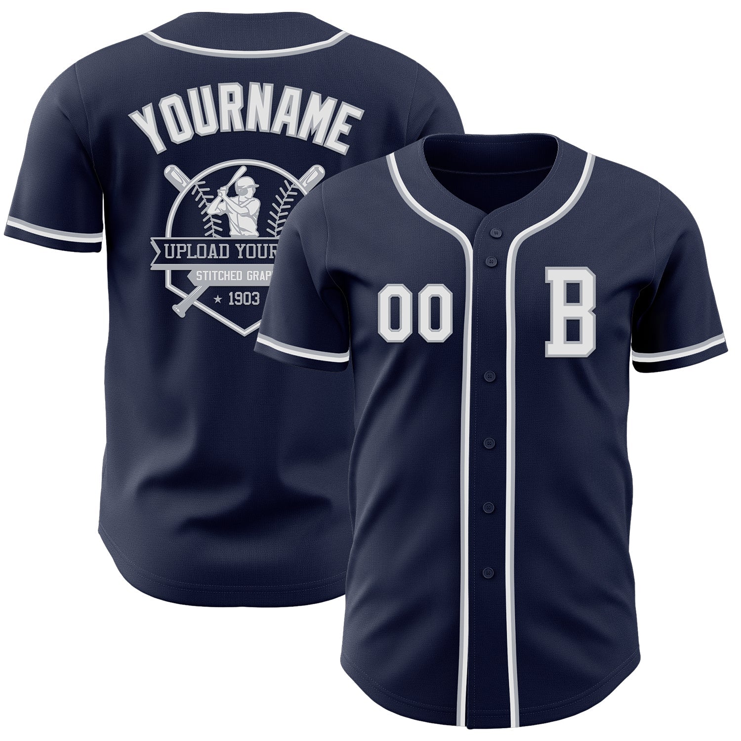 Custom Navy White-Gray Authentic Baseball Jersey view 5