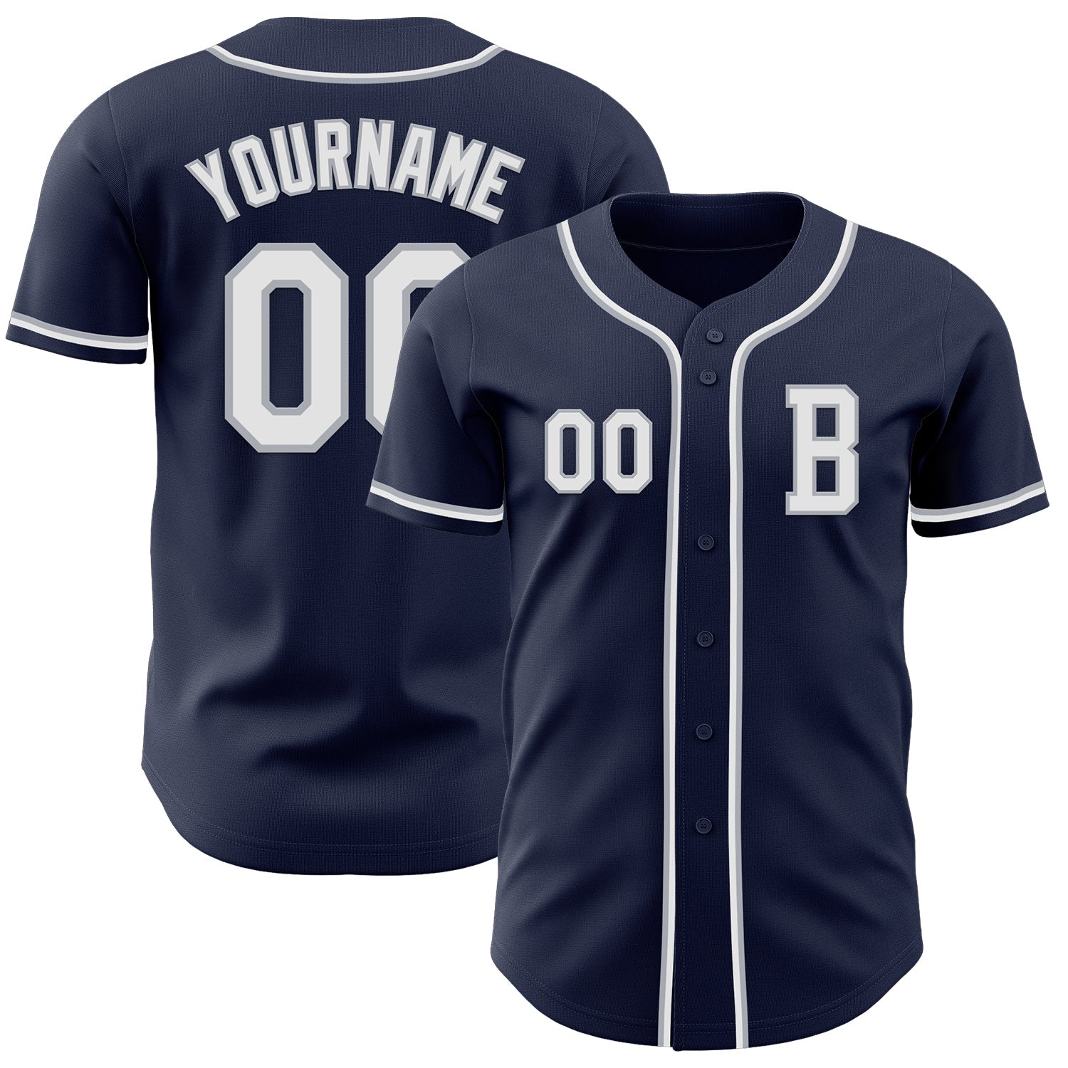 Custom Navy White-Gray Authentic Baseball Jersey - Main View