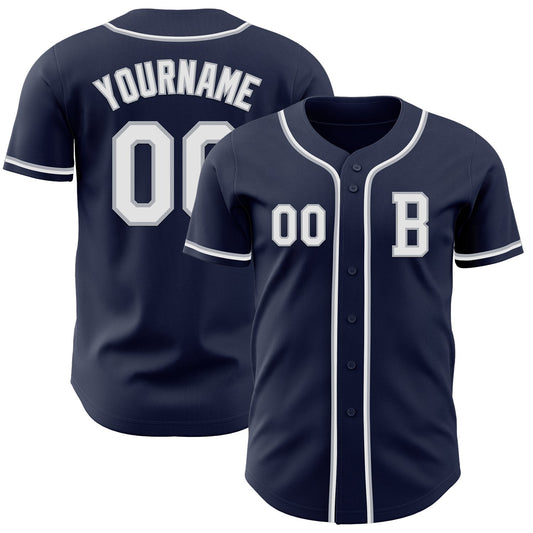 Custom Navy White-Gray Authentic Baseball Jersey - Main View