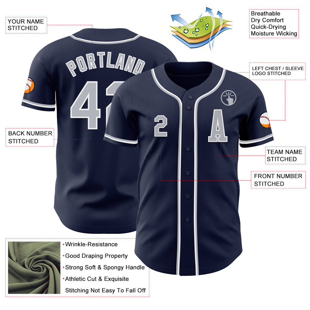 Custom Navy Gray-White Authentic Baseball Jersey view 2
