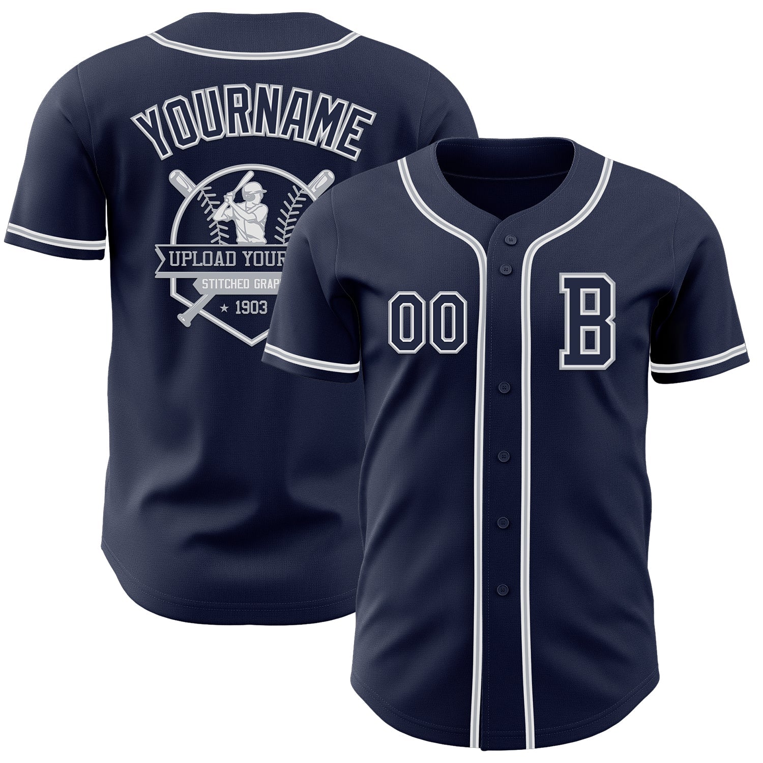 Custom Navy White-Gray Authentic Baseball Jersey view 5
