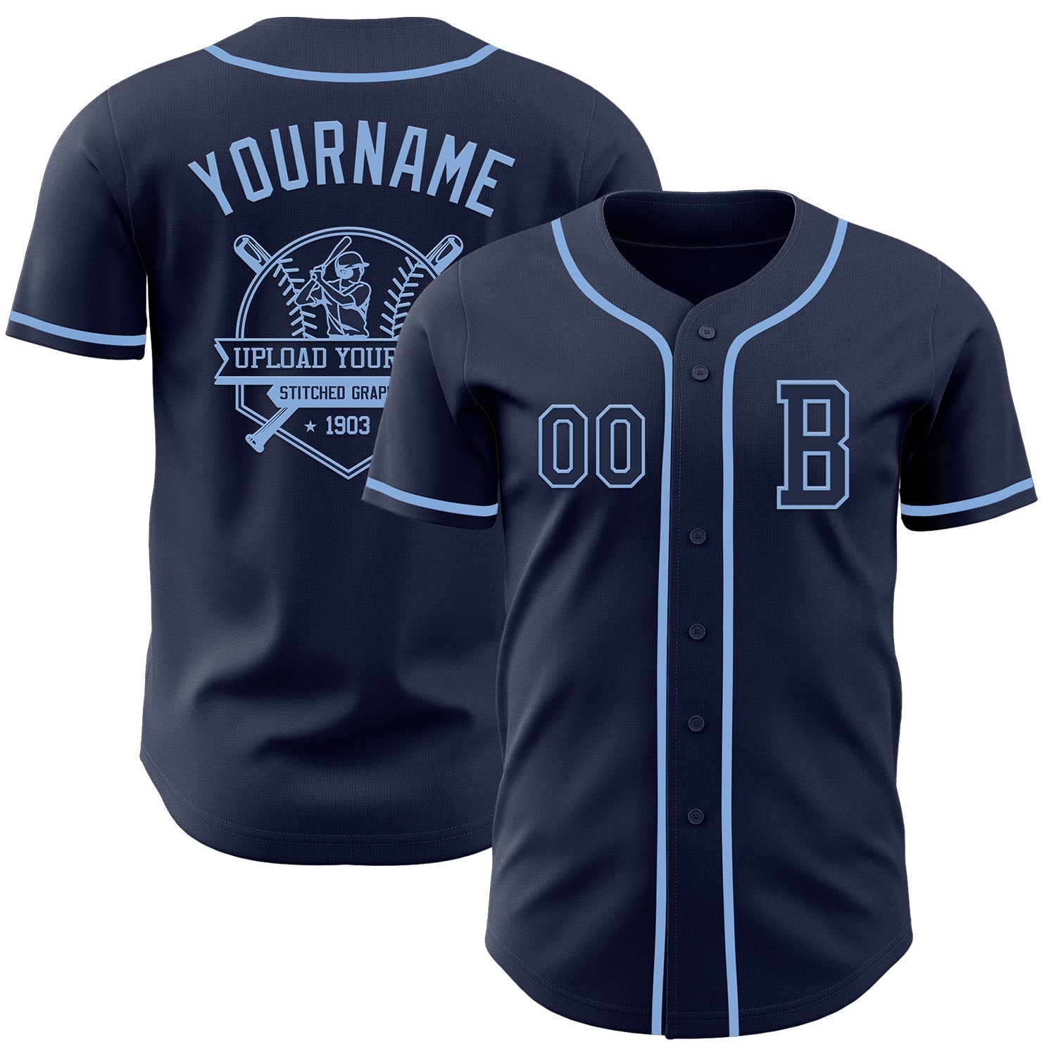 Custom Navy Light Blue Authentic Baseball Jersey view 5