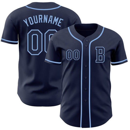 Custom Navy Light Blue Authentic Baseball Jersey - Main View
