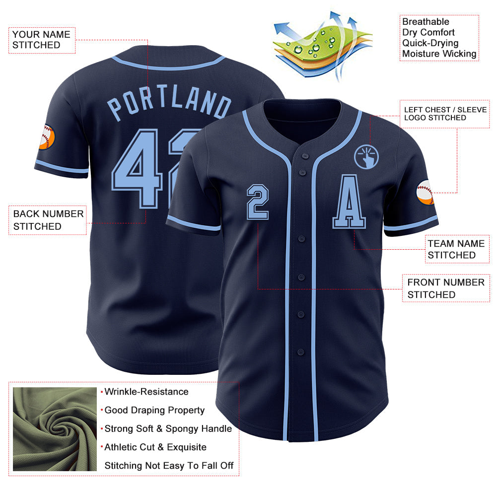 Custom Navy Light Blue Authentic Baseball Jersey view 2