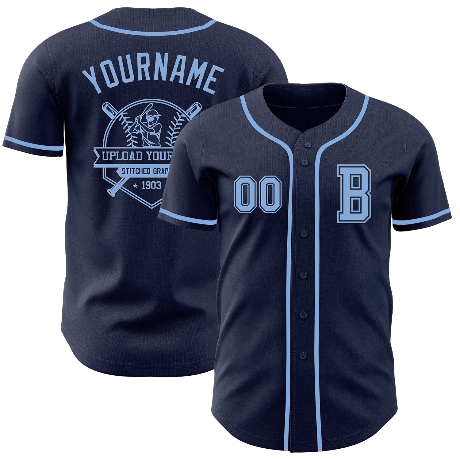 Custom Navy Light Blue Authentic Baseball Jersey view 5