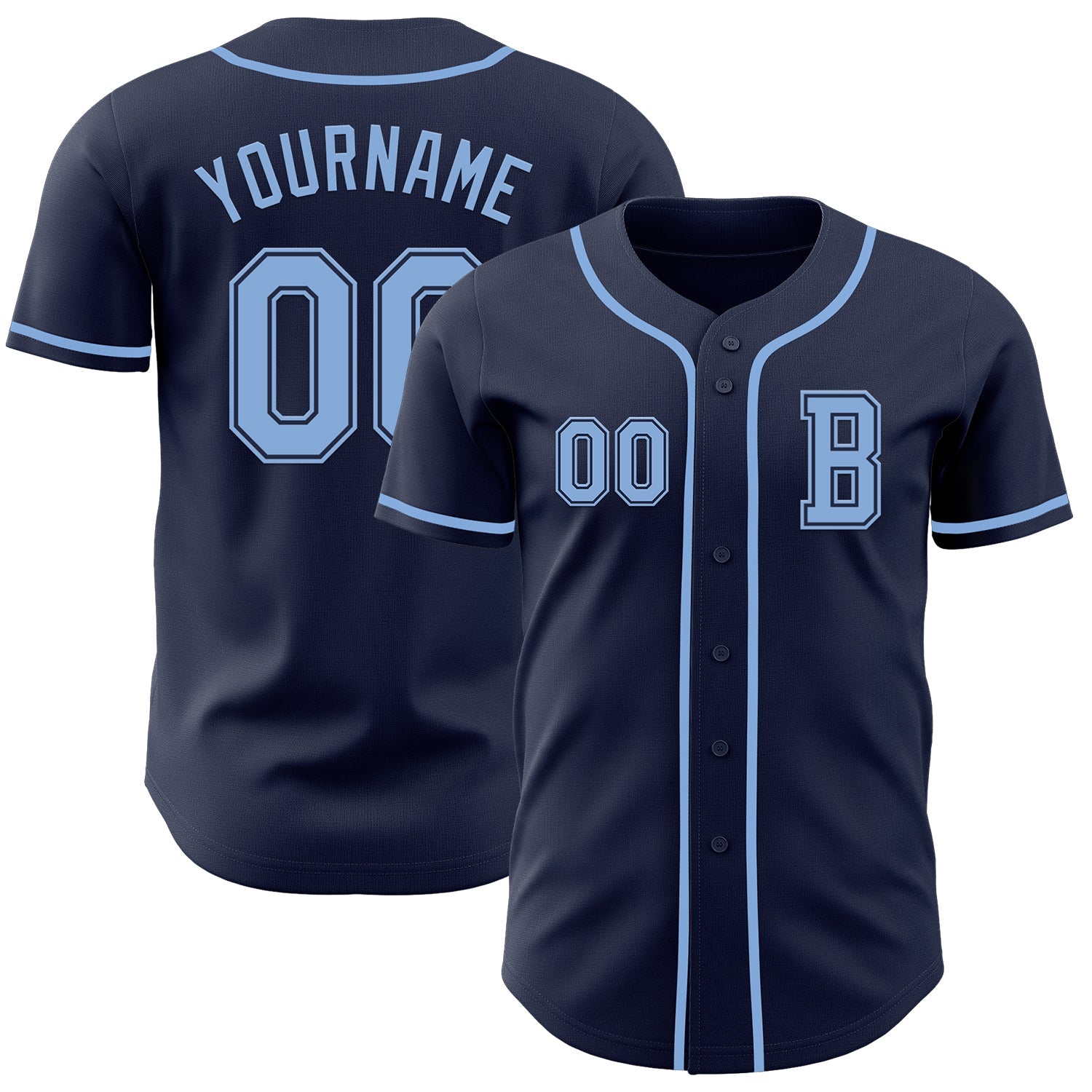 Custom Navy Light Blue Authentic Baseball Jersey - Main View