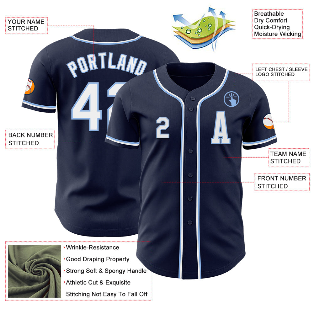 Custom Navy White-Light Blue Authentic Baseball Jersey view 2