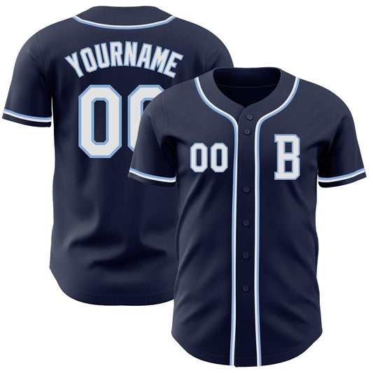 Custom Navy White-Light Blue Authentic Baseball Jersey - Main View
