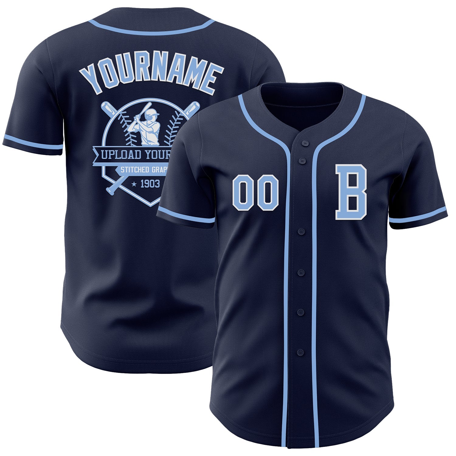 Custom Navy Light Blue-White Authentic Baseball Jersey view 5