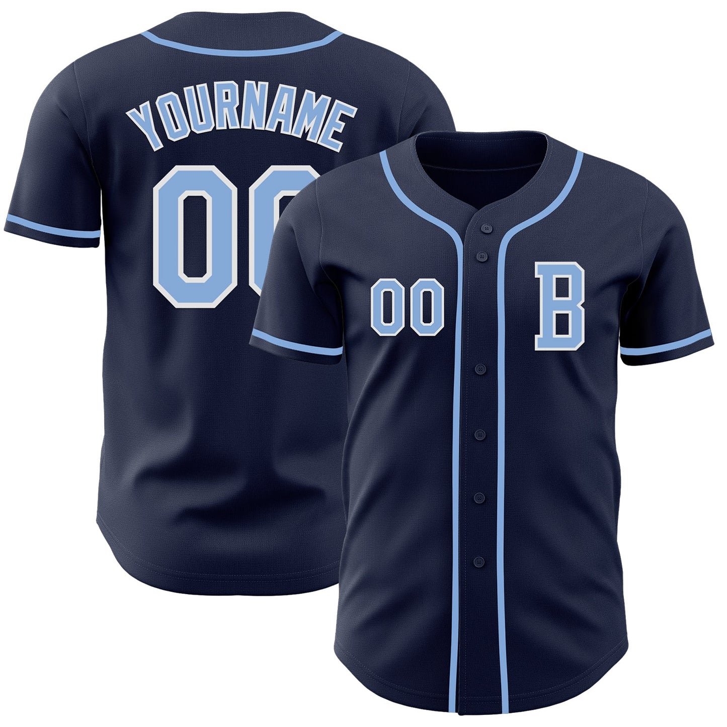 Custom Navy Light Blue-White Authentic Baseball Jersey - Main View