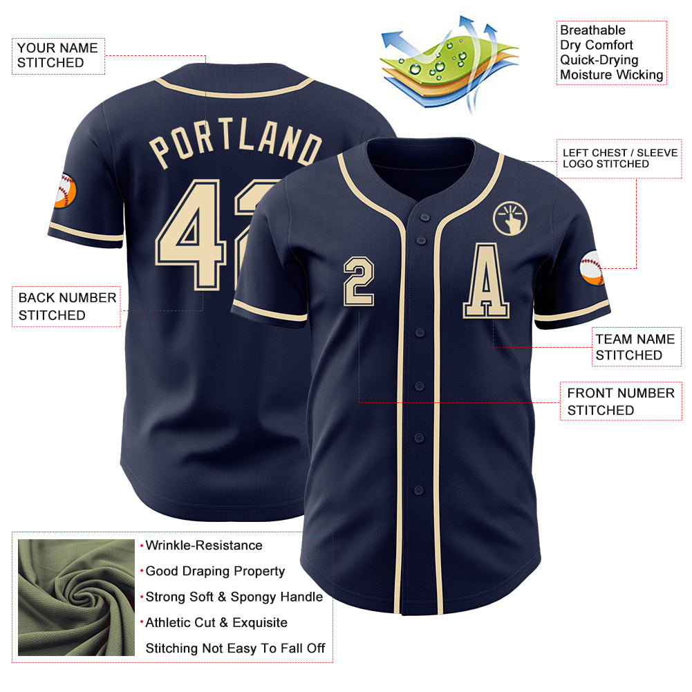 Custom Navy Cream Authentic Baseball Jersey view 2