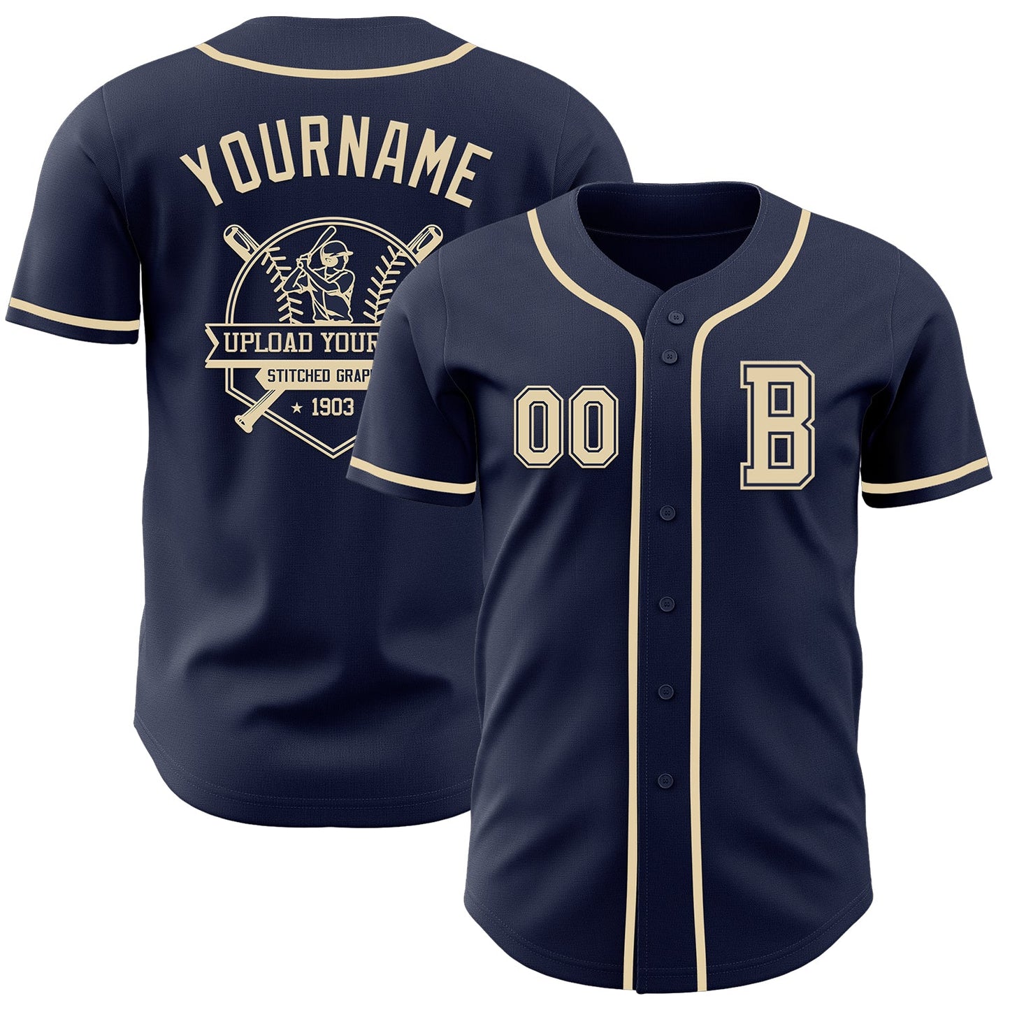 Custom Navy Cream Authentic Baseball Jersey view 5