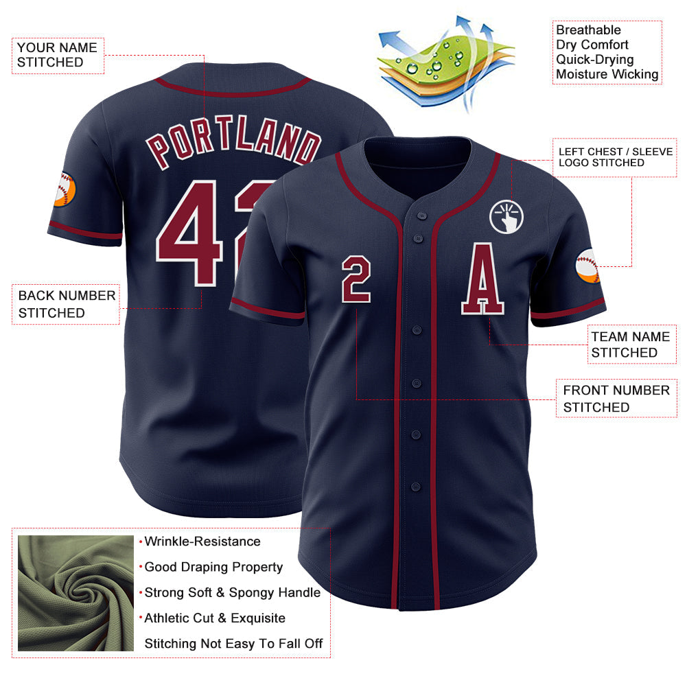 Custom Navy Crimson-White Authentic Baseball Jersey view 2