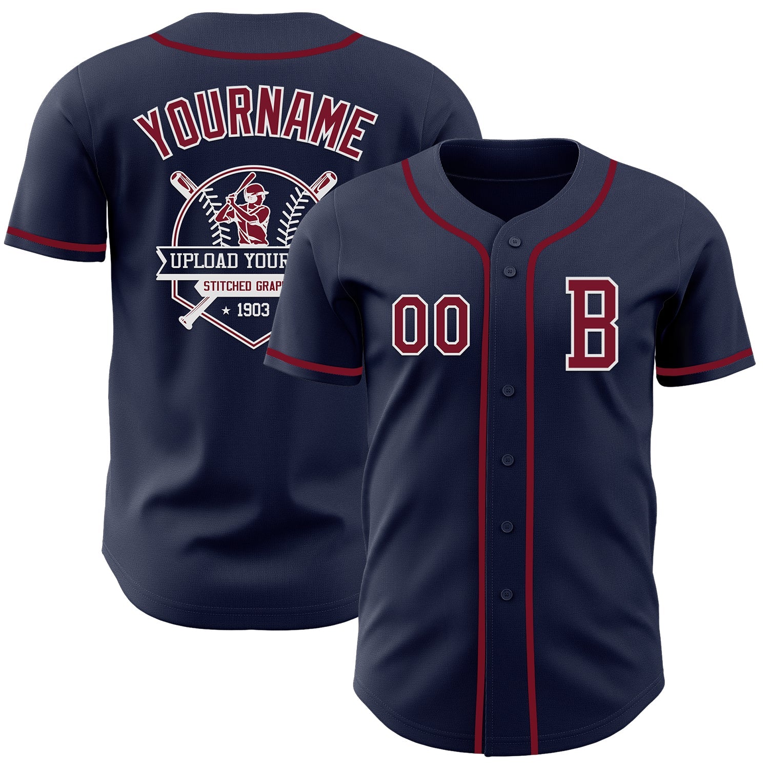 Custom Navy Crimson-White Authentic Baseball Jersey view 5