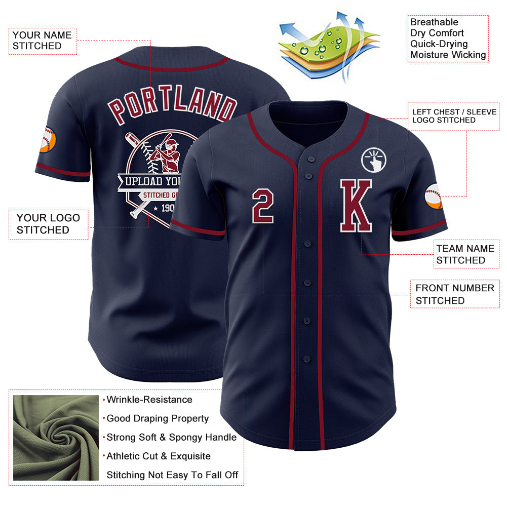 Custom Navy Crimson-White Authentic Baseball Jersey view 6