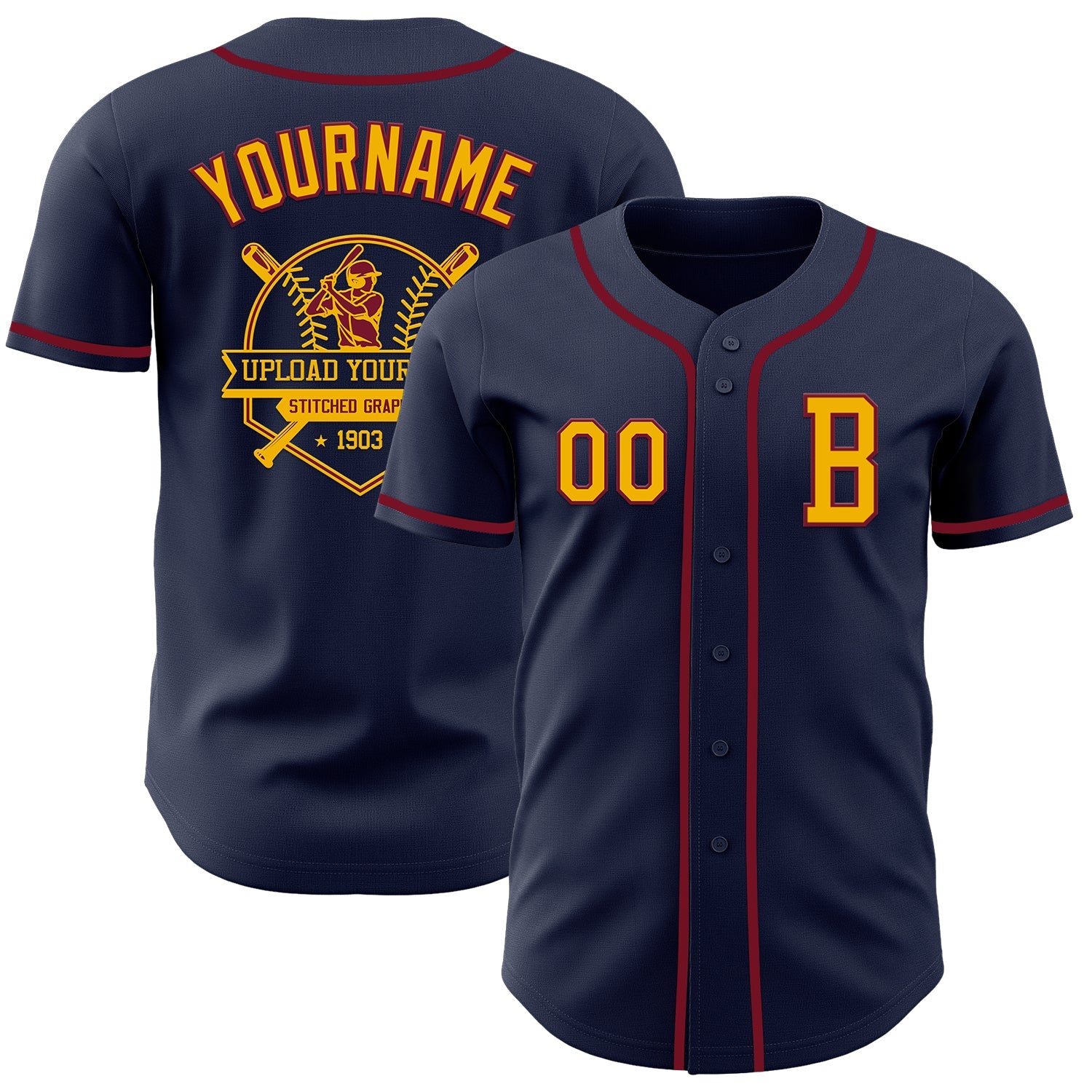 Custom Navy Gold-Crimson Authentic Baseball Jersey view 5