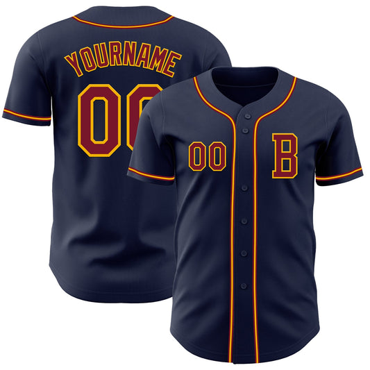 Custom Navy Crimson-Gold Authentic Baseball Jersey - Main View