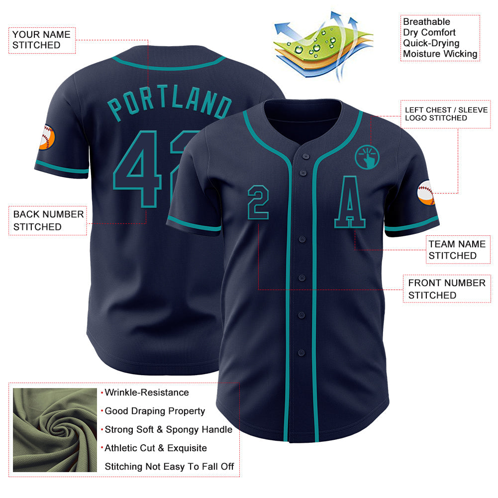 Custom Navy Teal Authentic Baseball Jersey view 2
