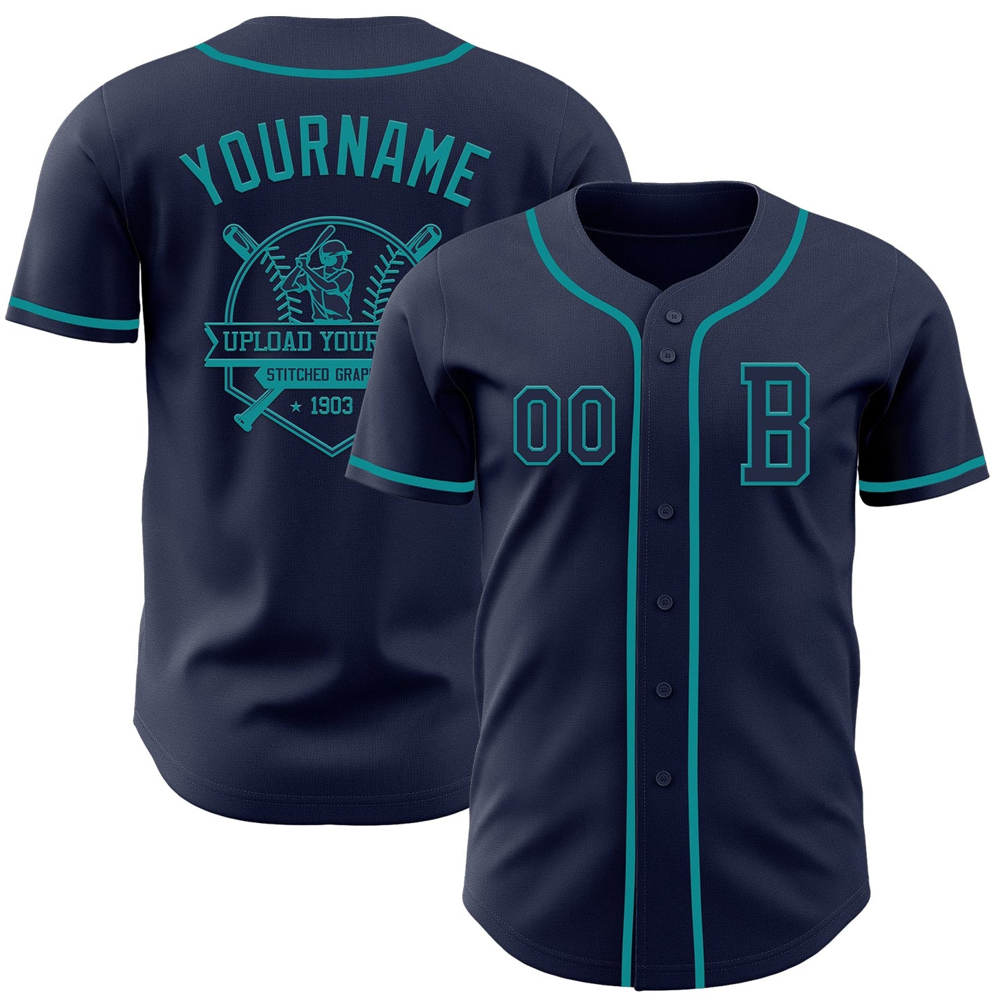Custom Navy Teal Authentic Baseball Jersey view 5